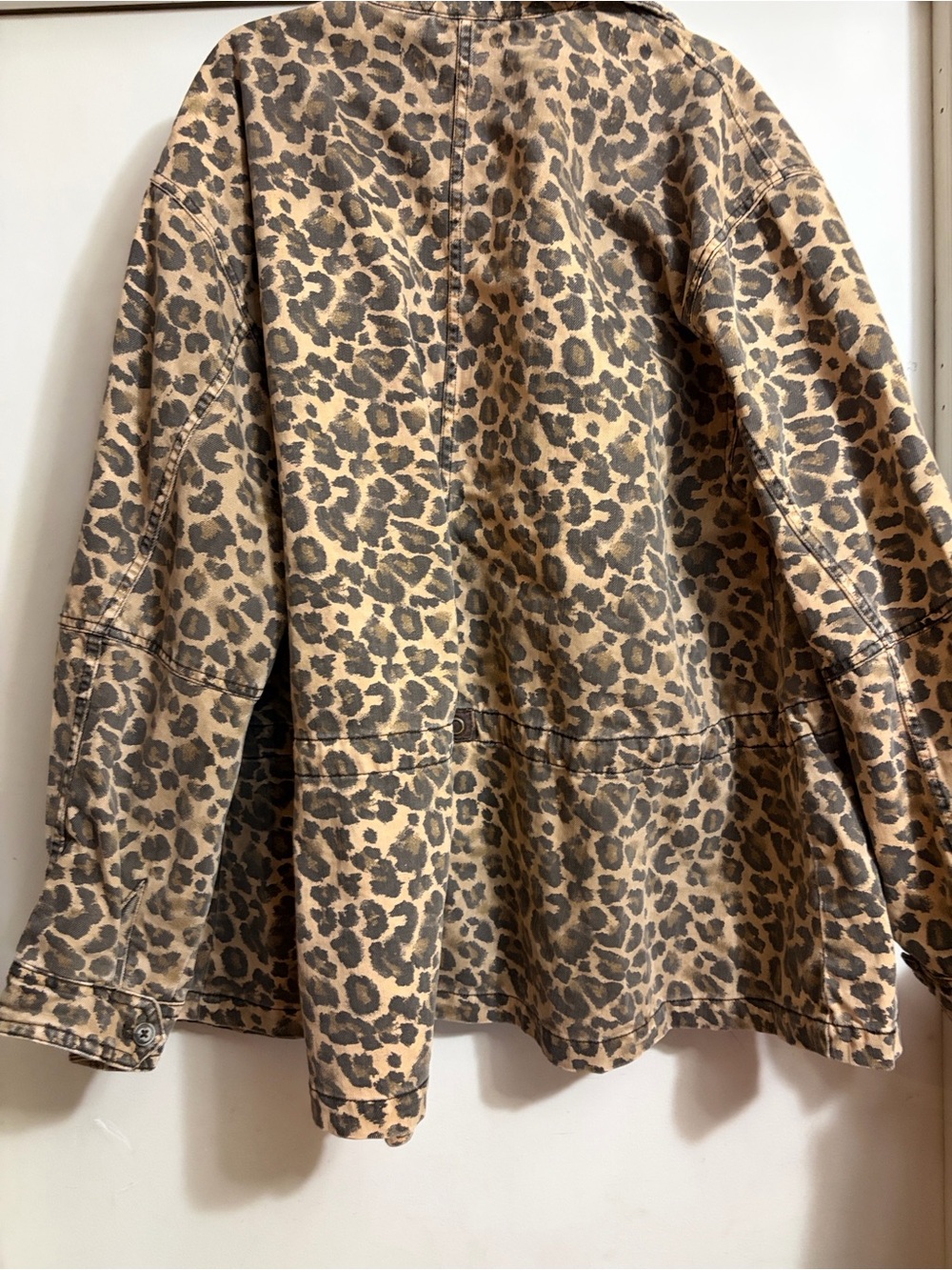 Free People Leopard Print Button-Up Jacket - Brown/Beige Sz S Drawstring Boho - Picture 9 of 12